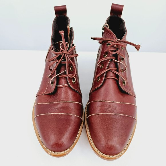 ELF Passage Lace Up Ankle Boots 9.5 Vintage Brown Leather Handmade Quality New - Picture 5 of 12